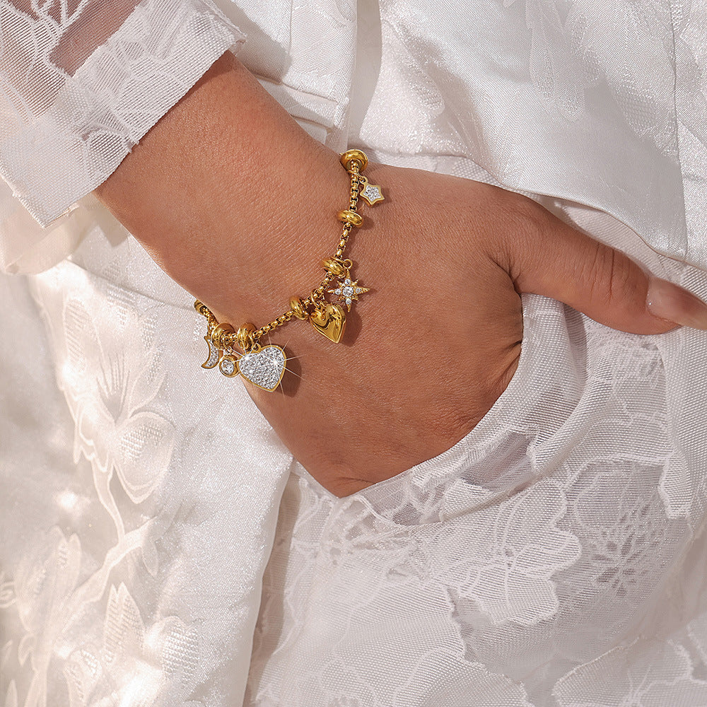 Diamond encrusted bracelet with titanium steel plated with 18k gold