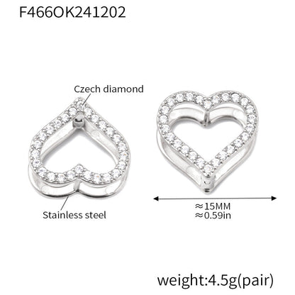 Stainless steel double-sided heart-shaped colored zircon earrings