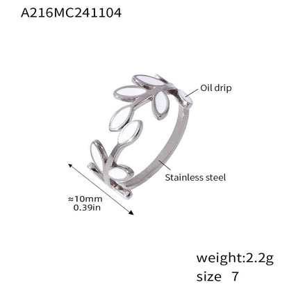Stainless steel plated 18k gold branch leaf drip oil ring