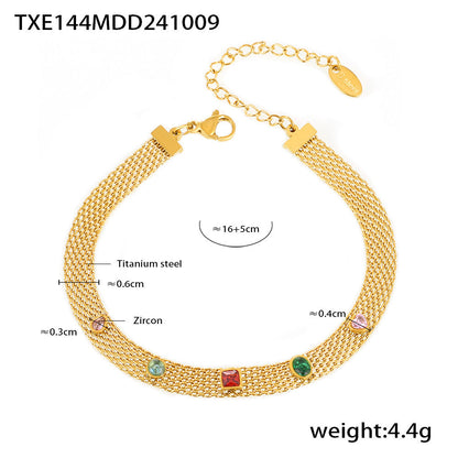 Mesh Chain Ribbon Geometric Colorful Zircon Necklace