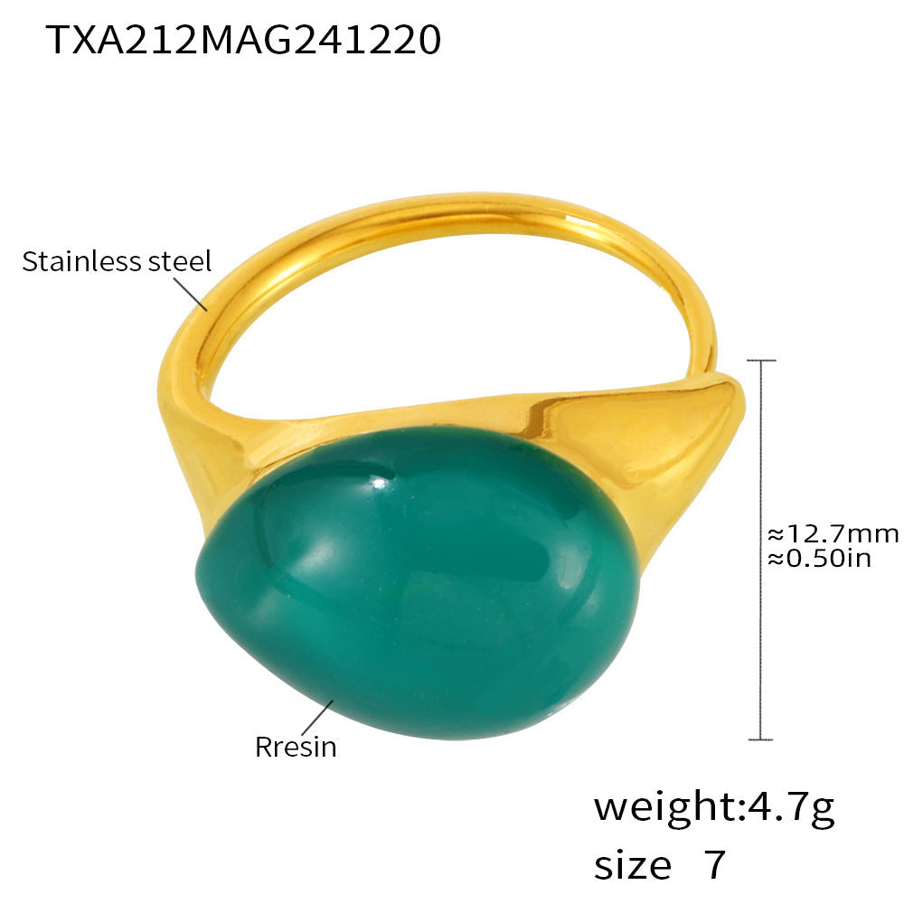 Multi colored droplet resin stainless steel ring