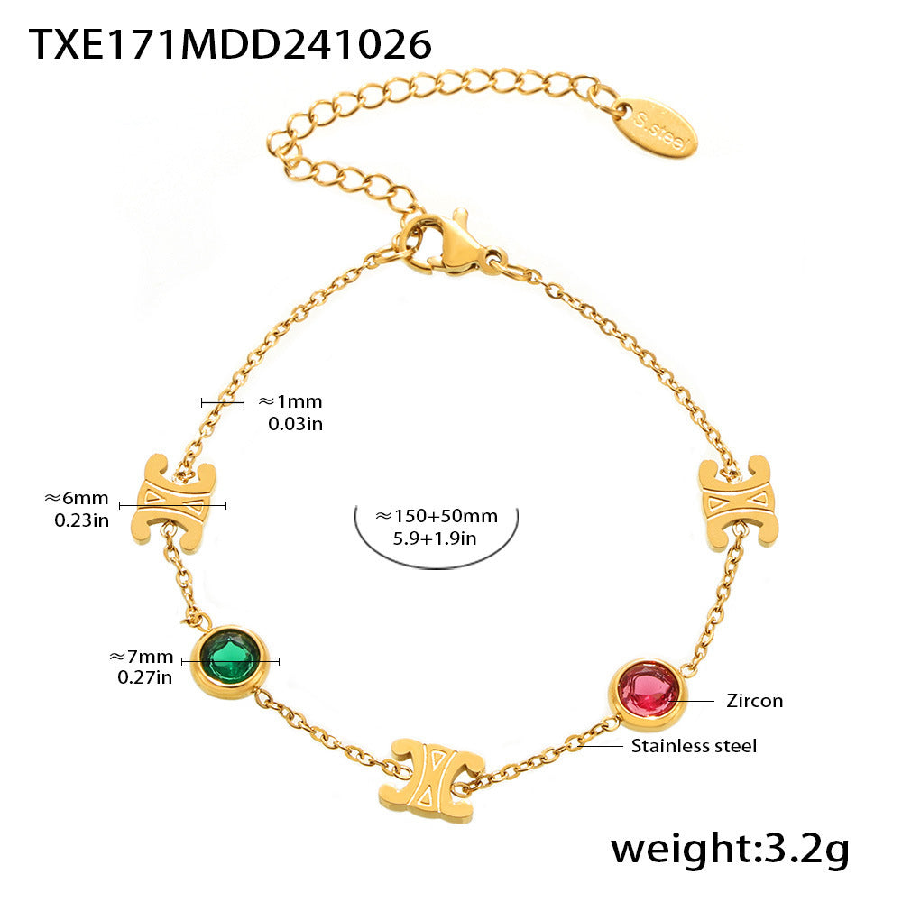 Color PVD electroplated genuine gold stainless steel zircon necklace bracelet set