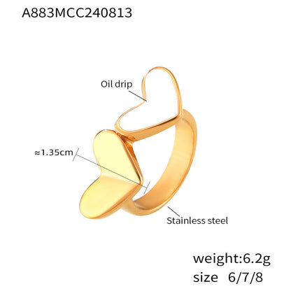 Stainless steel plated 18K genuine gold heart-shaped glazed index finger ring