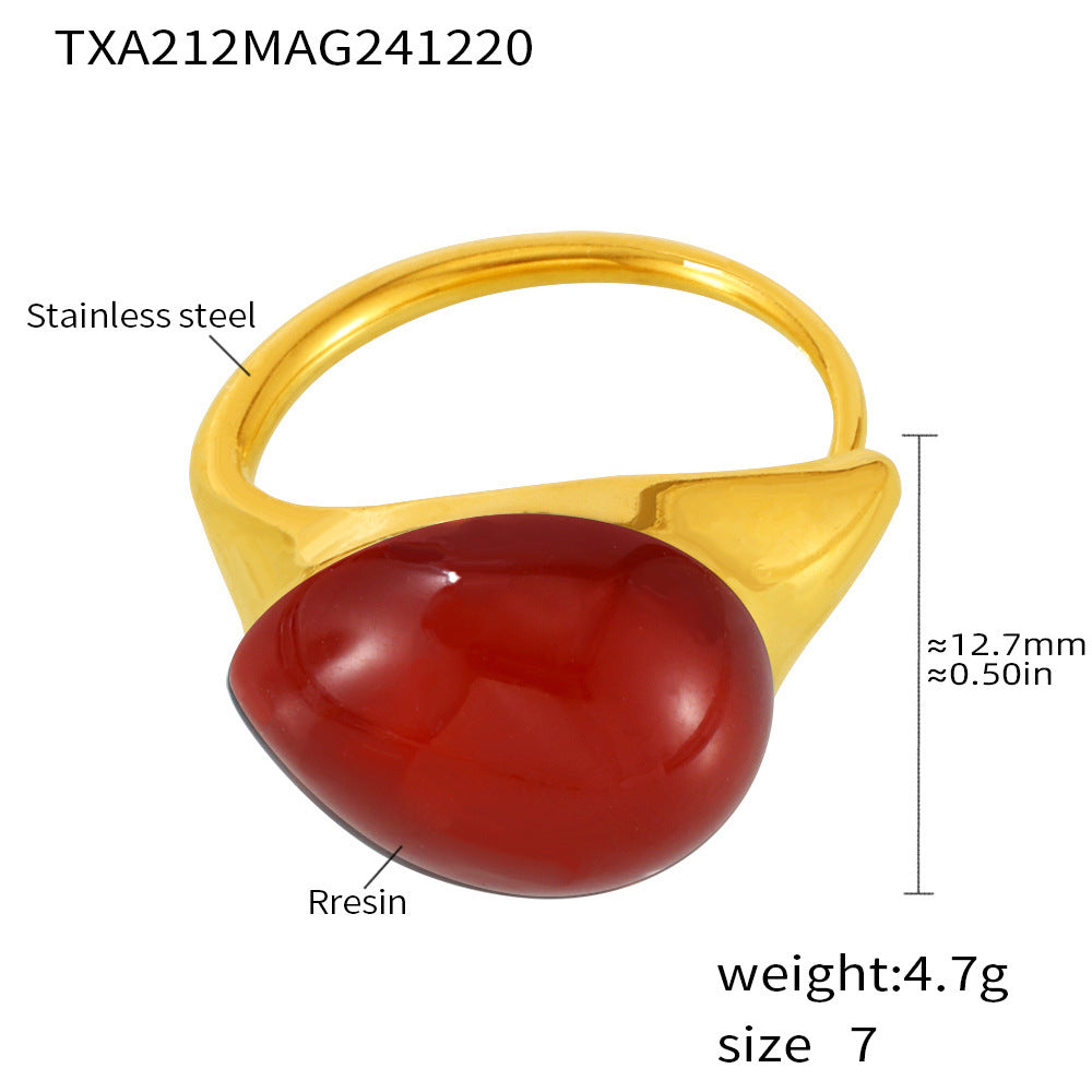 Multi colored droplet resin stainless steel ring