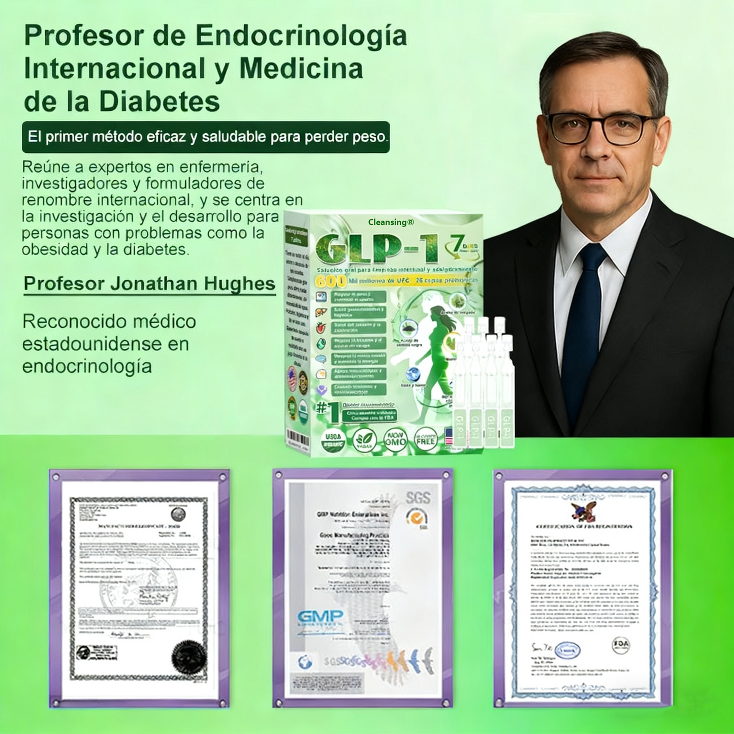 Cleansing® GLP-1 7-Day Intestinal Cleansing and Slimming Oral Liquid contiene 600 mil millones de probióticos vivos para ayudar con el control de peso, la digestión, el aumento de energía y la salud general. Resultados visibles en 7 días.