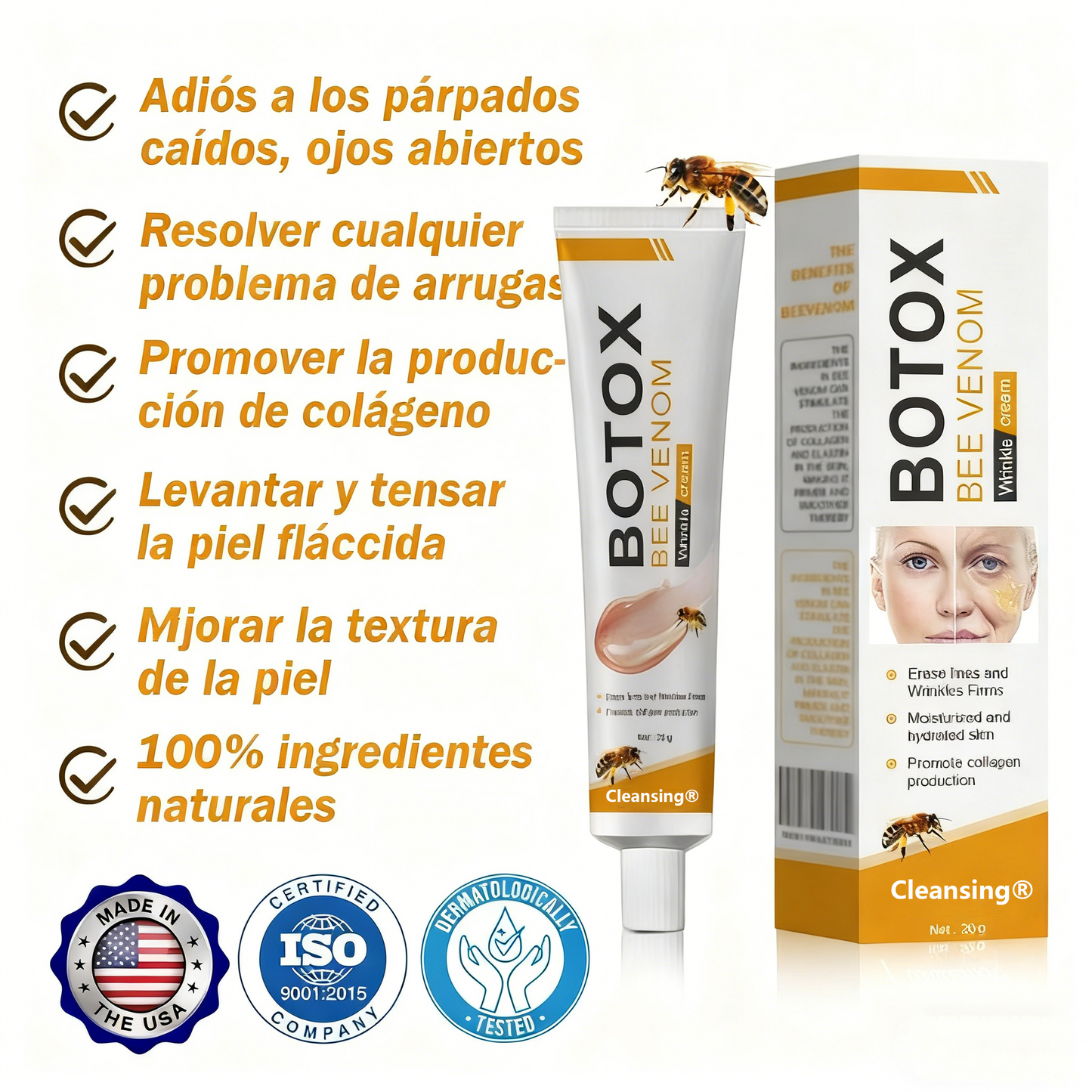 Crema Cleansing® para eliminar arrugas con veneno de abeja y botox (fabricada y enviada desde EE. UU.)