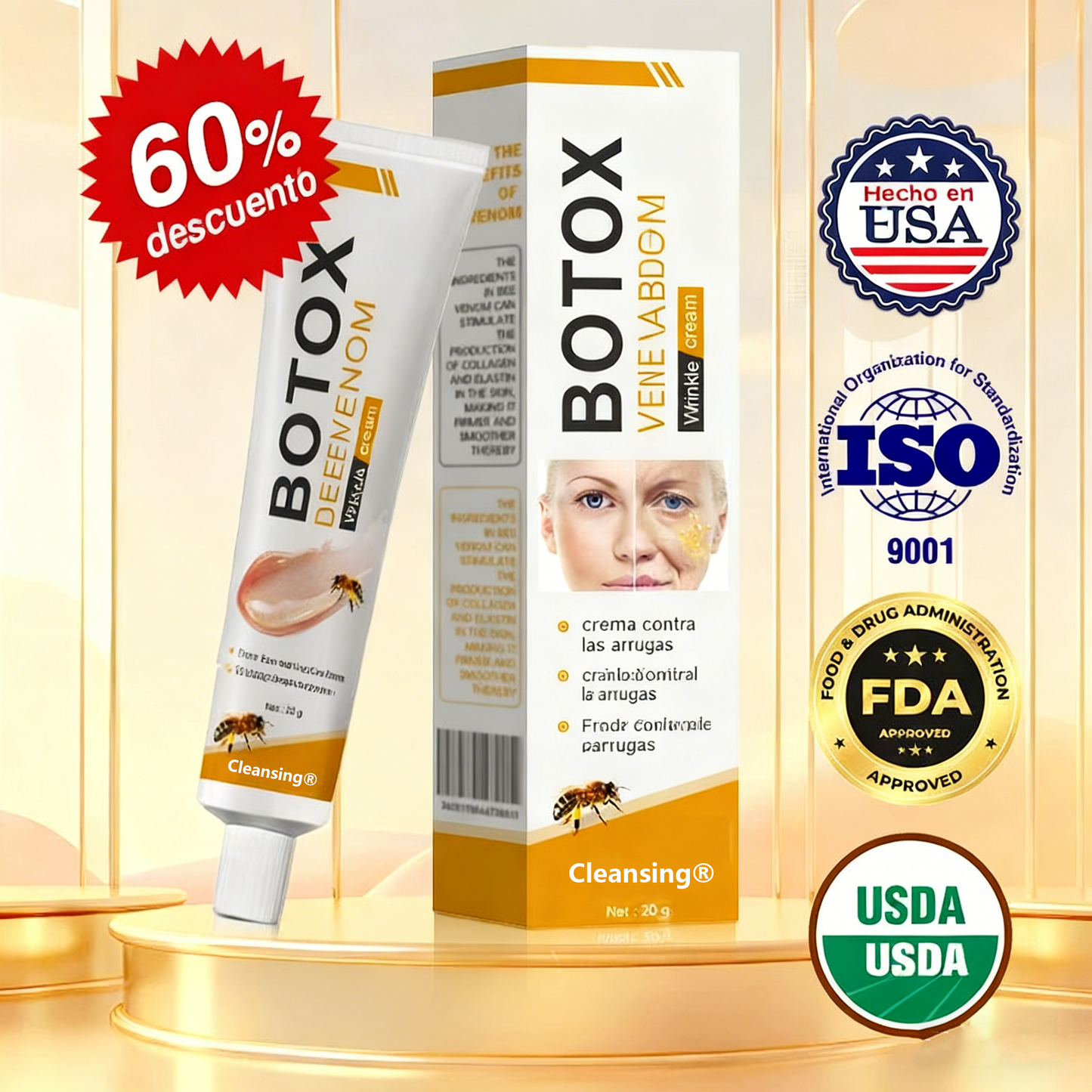 Crema Cleansing® para eliminar arrugas con veneno de abeja y botox (fabricada y enviada desde EE. UU.)