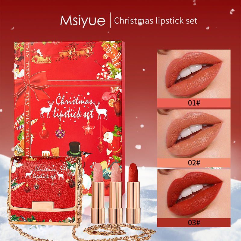Christmas lipstick three-piece set moisturizing